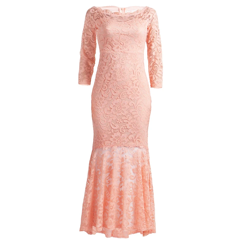Женское кружевное платье макси Parthea розовое длинное с длинным рукавом размера