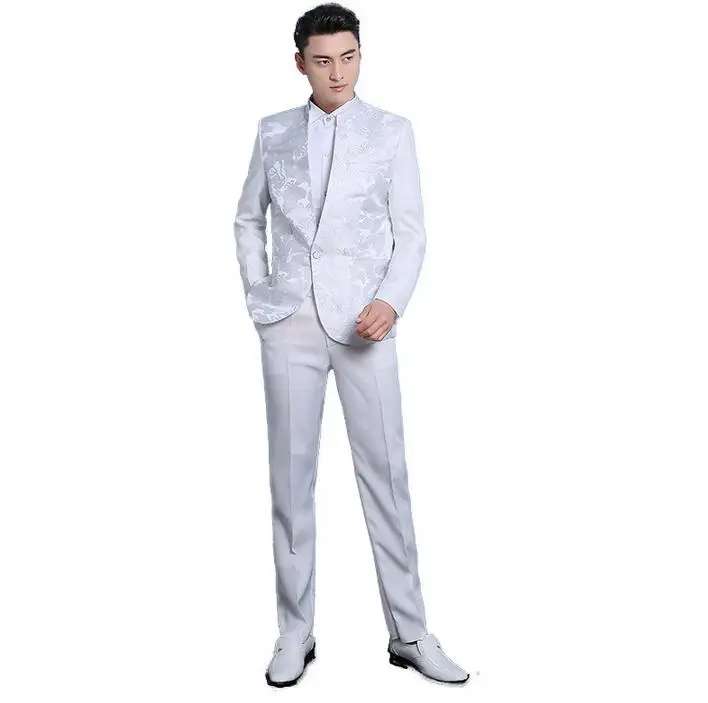 Белый черный костюм с пайетками homme корейский сценический мужской приталенное