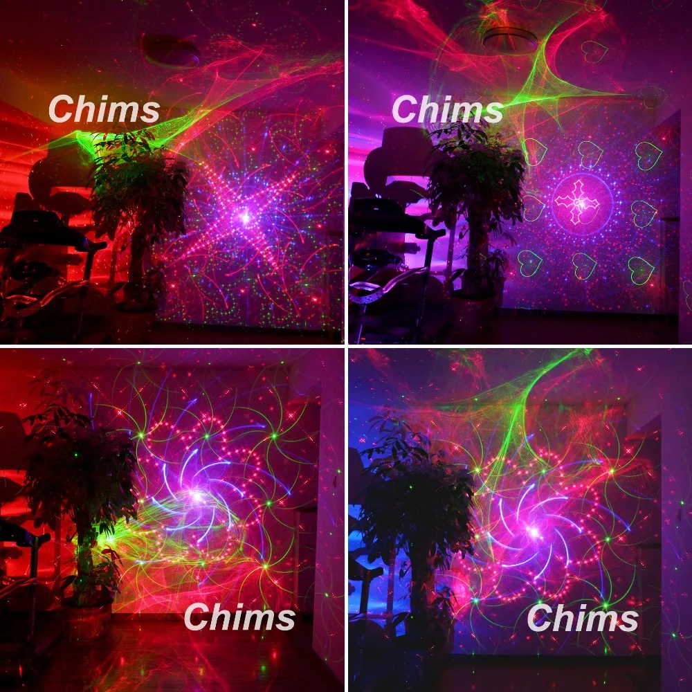 Фото Двойная лазерная светодиодная система Chims, 5 линз, 80 узоров, RGB свет, Аврора, Галактический эффект, сценическое освещение для вечеринки, украш... №3