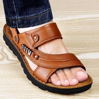 mens beach shoes sandals cow quality genuine leather non slip mens slippers breathable two uses mens sandals mens shoes