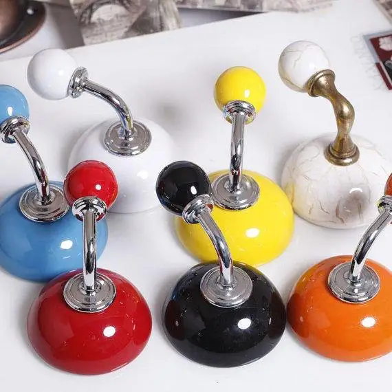 Ceramic Wall Hook Decorative Hooks Kitchen Coat Hangers Towel Hanger Colorful Yellow Blue White | Обустройство дома
