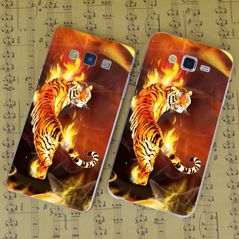 B4023 Тигр Круглый Охватило Пламя Прозрачный PC Hard Case Cover Для Samsung Galaxy J 3 5 7 8 9 2016 GRAND 2