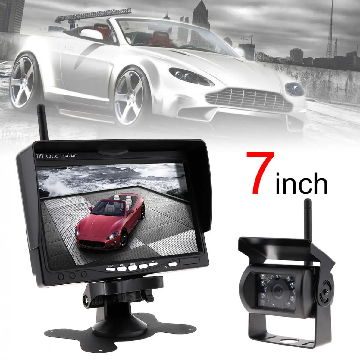 

7Inch TFT LCD Car Monitor Wireless Version HD Display Camera Reverse Assistance Camera Paking System with 18IR LED camera