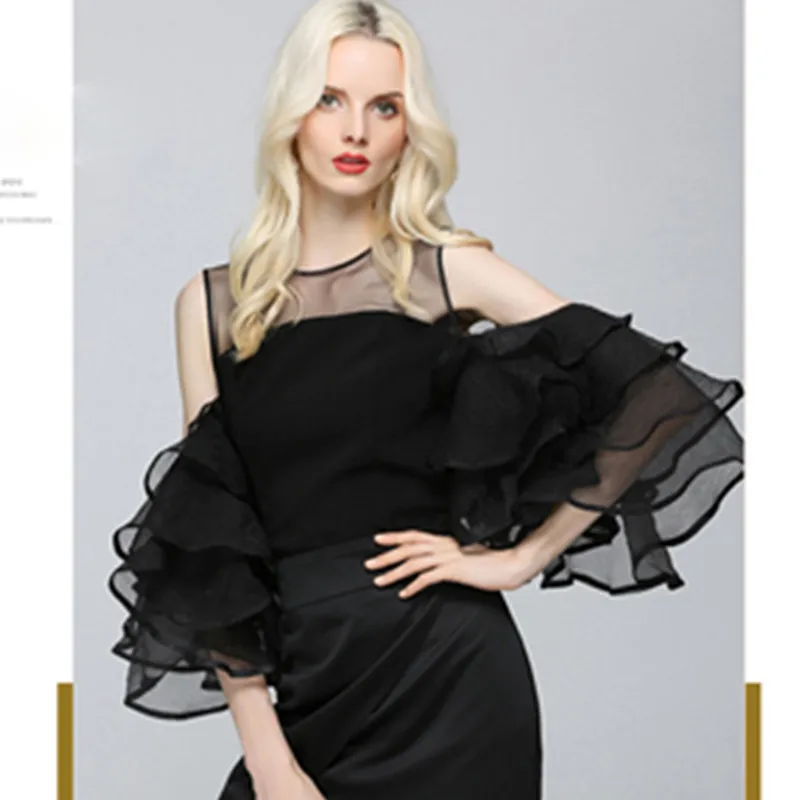 Lemon Gina Women Fashion Ruffles Blouse Cut Out Sleeve Ladies Elegant Tops Clothing Shirts Female Clothes Shirt LG3752 |