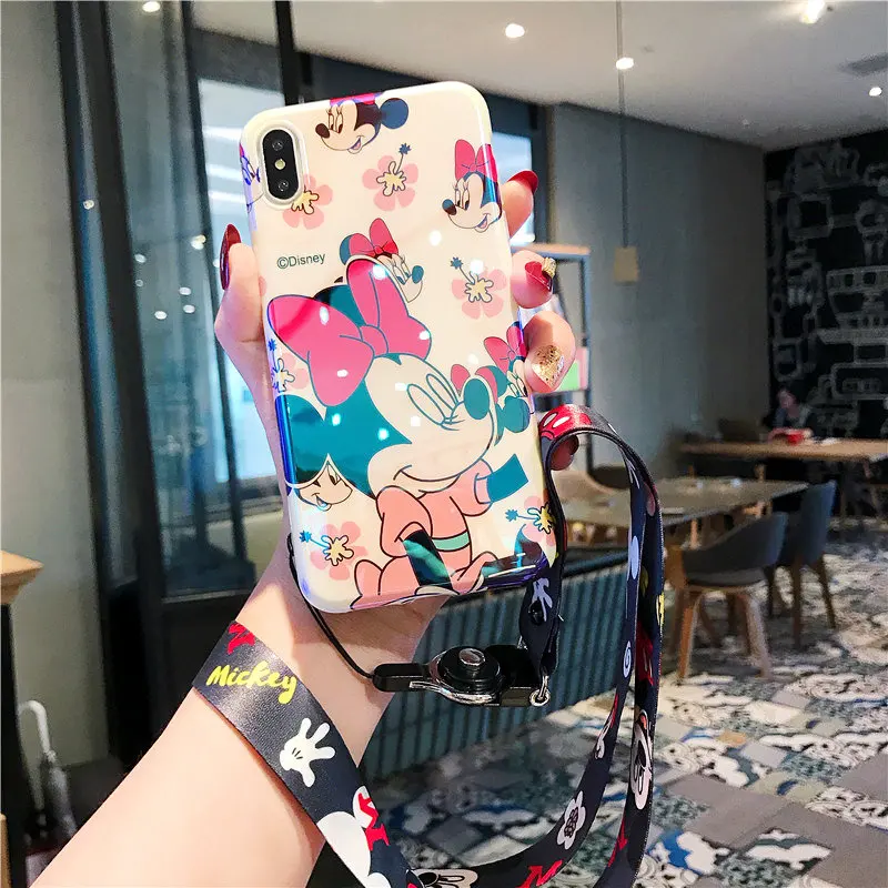 Прозрачный Для iPhone XS max Милая принцесса Русалка Алиса мультфильм Минни Дейзи кот Мягкий чехол для iPhone 8 plus X XR 7 7 plus 6 S 6 P чехол+ ремешок - Цвет: Прозрачный
