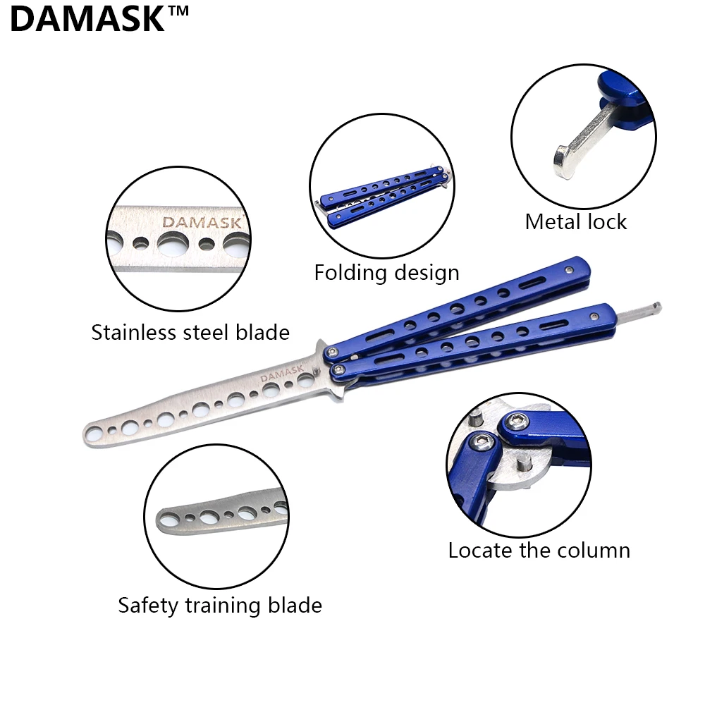 DAMASK Butterfly Knife Non Sharpen Dull Blade Training CS GO Counter Strike Folding Comb Balisong Trainer Tool | Инструменты