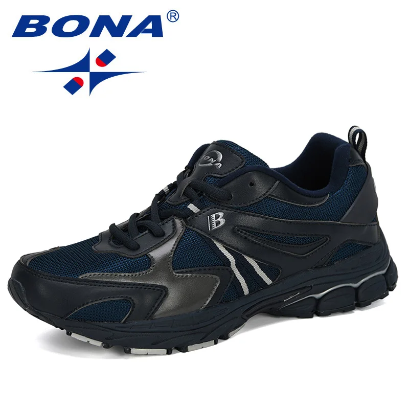 Dark blue silvergray BONA/Новинка года; классические стильные мужские кроссовки для бега; уличные кроссовки; Мужская Спортивная обувь; Мужская обувь для бега; прогулочная обувь для взрослых - Color: Dark blue silvergray