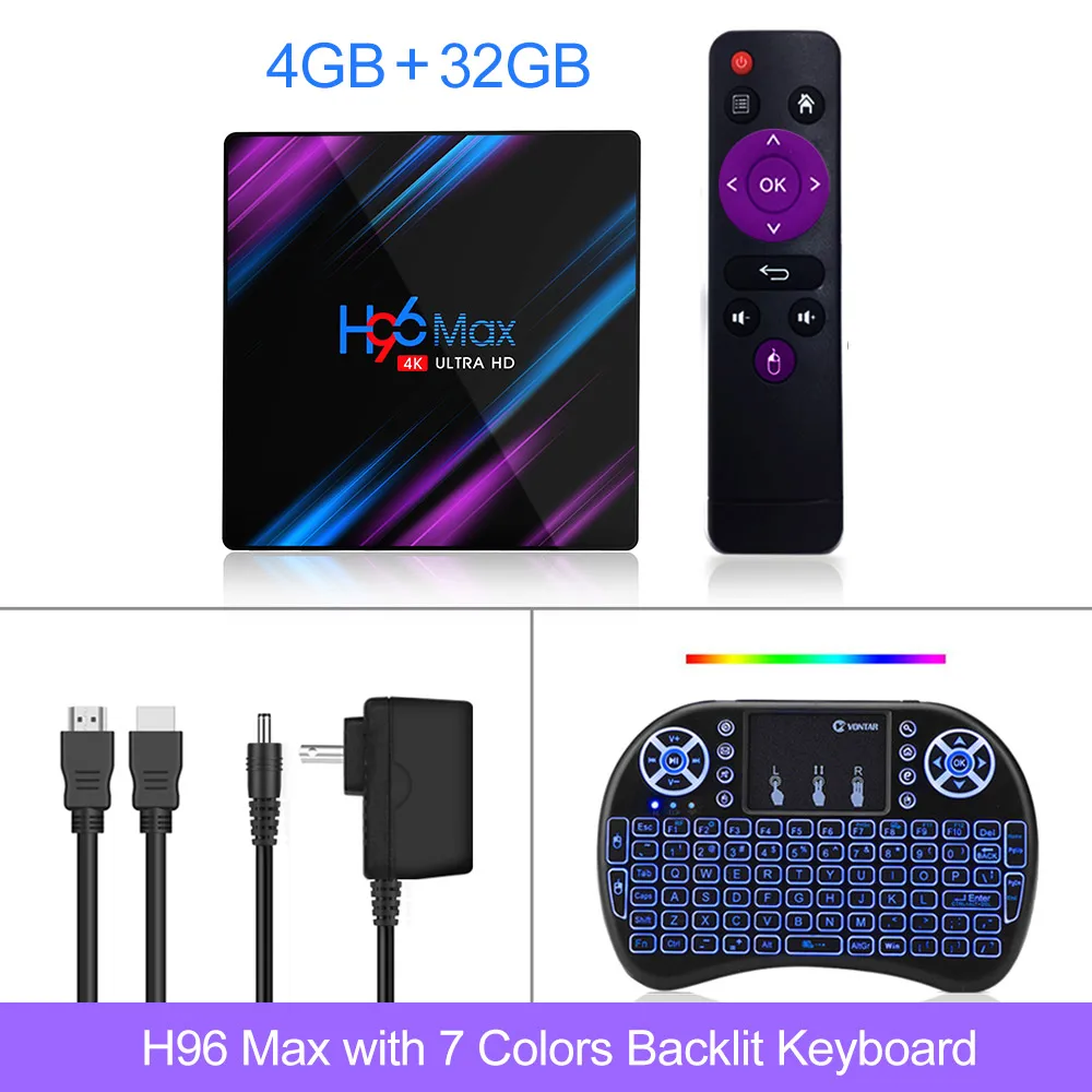 H96 MAX RK3318 4K Smart tv Box Android 9,0 Android tv BOX 4 Гб ram 64 Гб rom медиаплеер H96MAX 2G 16G PlayStore Netflix Youtube - Цвет: 4GB 32GB 7 color i8