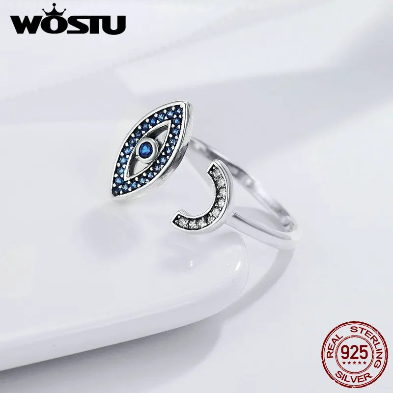 WOSTU роскошные 925 пробы серебряные завораживающие голубые глаза для лица прозрачные CZ открытые, кольца на палец для женщин ювелирные изделия из стерлингового серебра CQR173