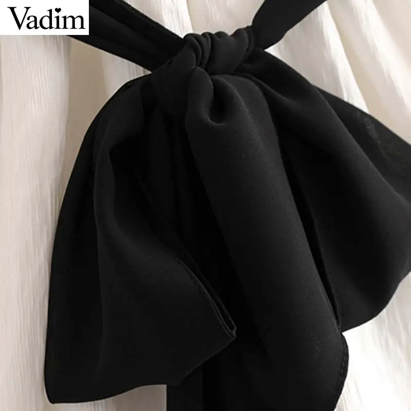 Vadim women sweet V neck backless palysuits elastic waist off shoulder design sashes female casual summer wear jumpsuits KB018 | Женская