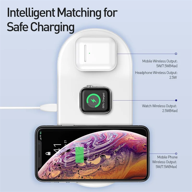 Baseus 3 в 1 Qi Беспроводное зарядное устройство для Apple Watch iPhone XS X Samsung S10 10 Вт 0 Быстрая