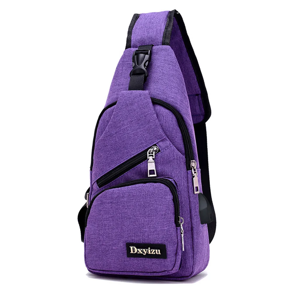 Purple Горячая USB унисекс дизайн Слинг Сумка Большая вместительная сумка Сумка Через Плечо Рюкзак Холст модная мужская нагрудная сумка - Цвет: Purple