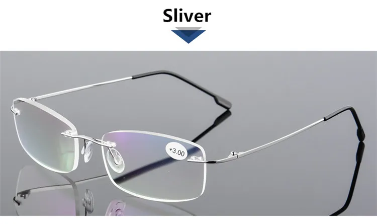 C6 Sliver Сверхэластичные складные очки для чтения для пожилых, без оправы, ультра-светильник, с памятью, сплав, без оправы, прямоугольные очки - Цвет оправы: C6 Sliver