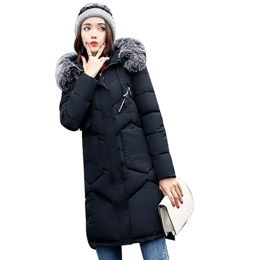 2017 зимняя женская куртка с капюшоном меховым воротником теплая длинная женские