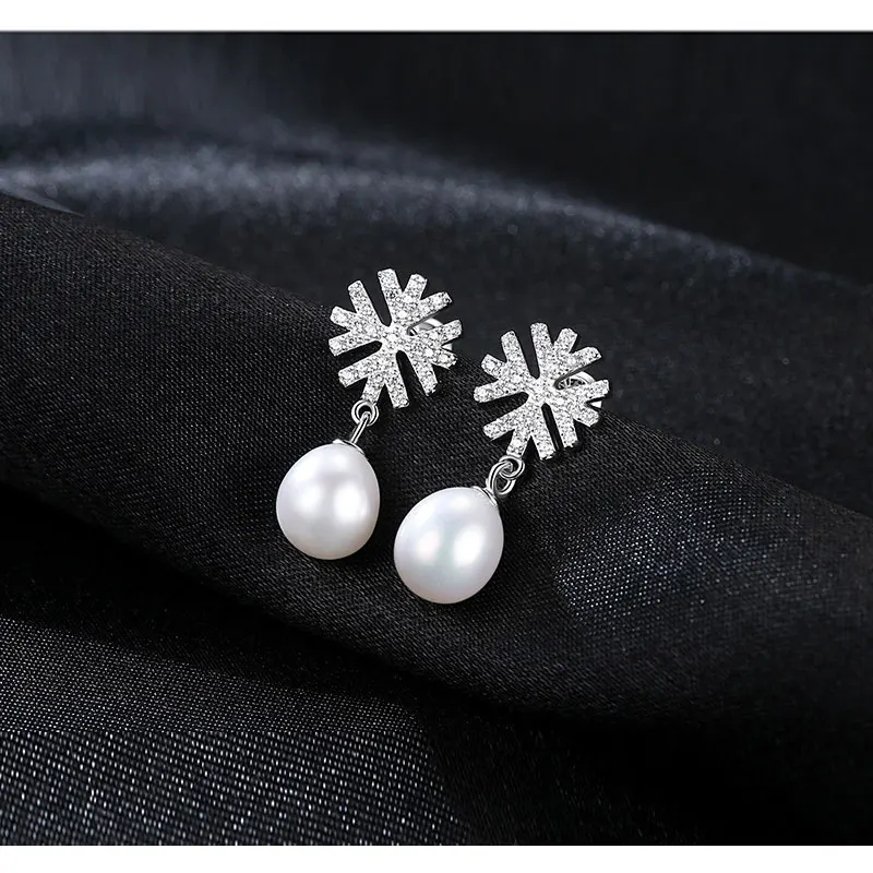 Снежинка-серьги Angel Girl для женщин с жемчугом естественного происхождения, настоящее серебряное ювелирное изделие 925 пробы. Женский подарок SE0057