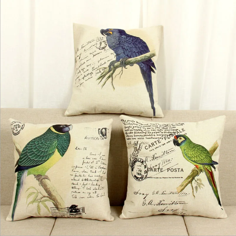 

45cm*45cm Animal parrot design linen/cotton pillow covers sofa pillow case car seat cushion cover decorative pillows
