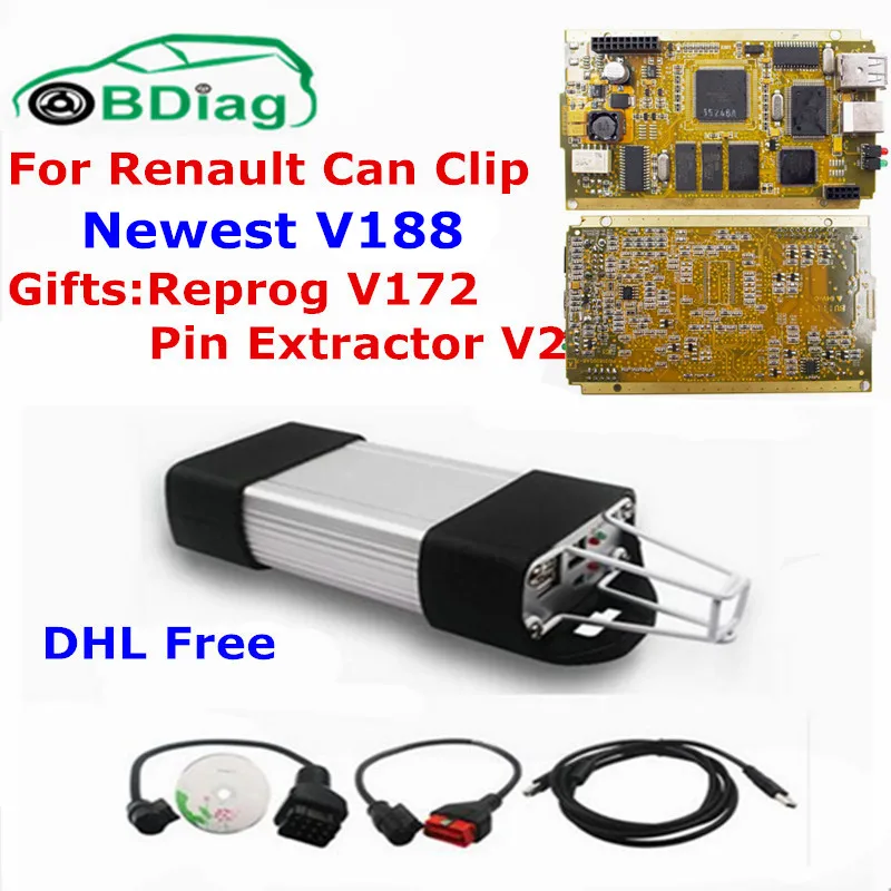 Для Renault Can Clip Gold PCB V191 Reprog V177 контактный экстрактор V2 полный чип CYPRESS AN2131QC OBD2 автомобильный диагностический сканер инструмент