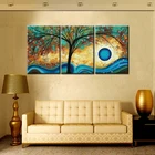 3 Панели HD Печать абстрактное дерево творчество синий закат картина маслом на холсте настенное искусство для гостиной диван модульный Декор