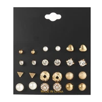 fashion 12 pairset women square crystal heart stud earrings for women piercing simulated pearl flower earrings set