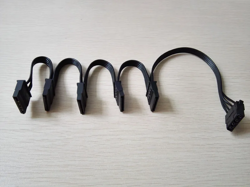 

10pcs PC Computer Hard Drive 4Pin Female IDE Molex 1 to 5 SATA Splitter Adapter Converter Power Cable Cord 18AWG Wire Black