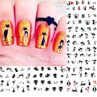 12pcslot beauty black cat water transfer nail art sticker decals for nails decoration accessoires manicure tools a49304