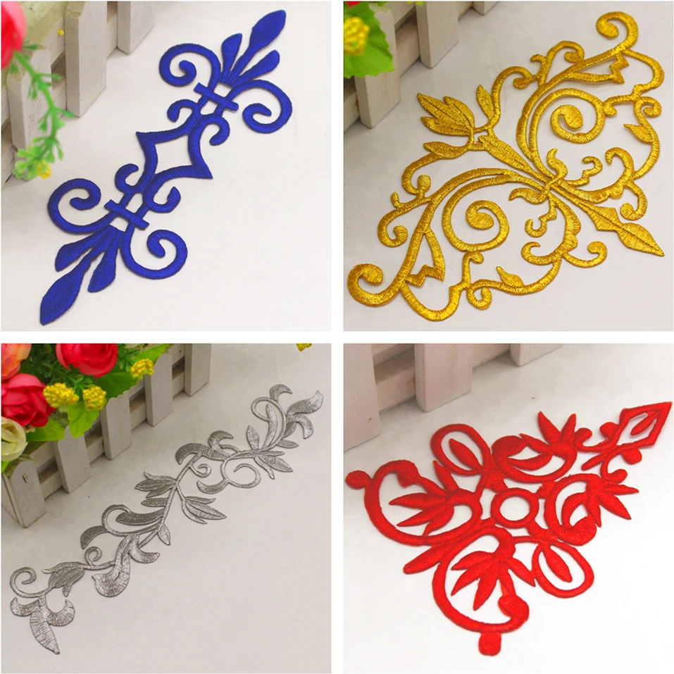 

Iron On Appliques 3D Flower Patches Party Secoration Gold Embroidery Vintage Metallic Cosplay Costumes Diy Trims