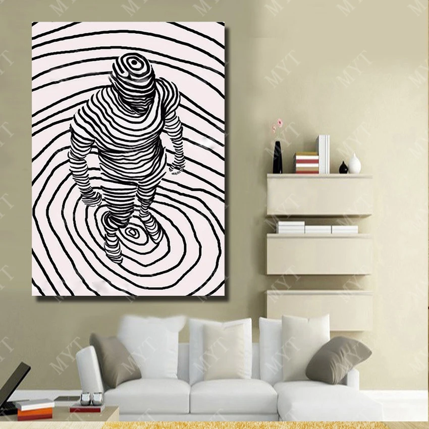 Человек стоят в вихревой белый и черный цвет абстрактный 1 шт. холст стены