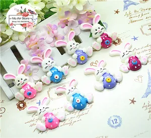 20шт полимерный Пасхальный день ярко-розовый кролик плоская спина, Кабошон Художественное украшение поделки DIY Аксессуары 27x31 мм