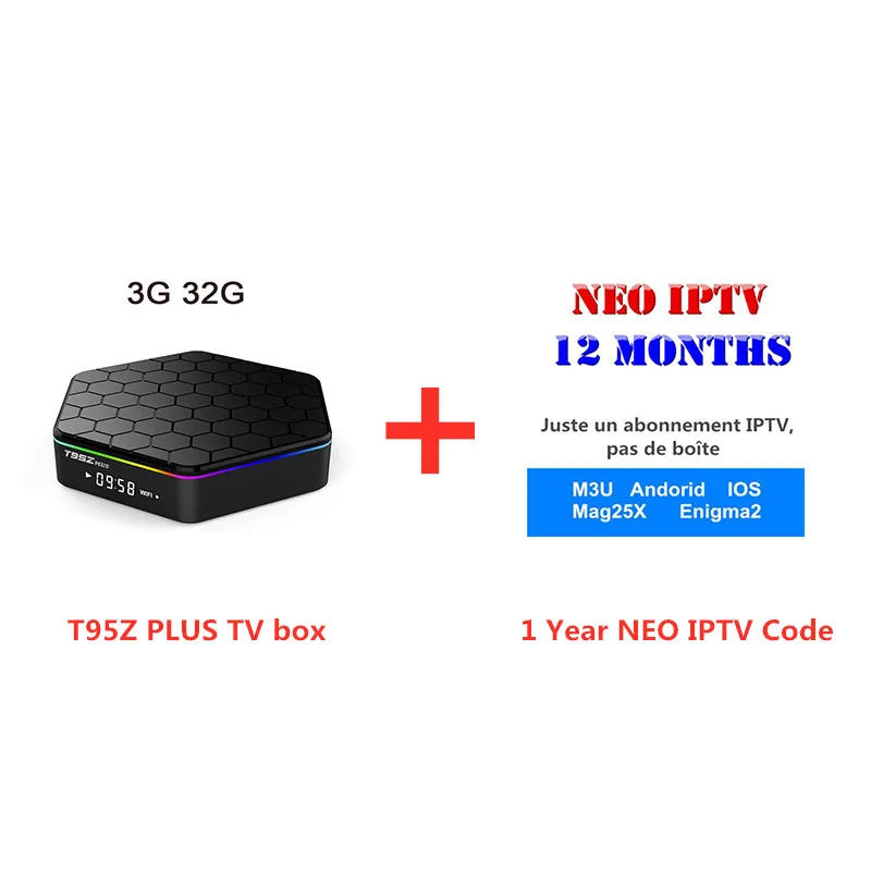 T95Z плюс Android 7,1 tv Box 2G16G 3G32G медиаплеер с 4 K HD онлайн ТВ SUB tv IUD tv QHD tv NEO ТВ код 1 год IP ТВ подписка - Цвет: 3G32G(1 Year NEO TV)