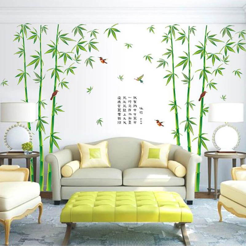 2 шт./компл. бамбуковый лес птицы большой Размеры стены Стикеры Home Decor Спальня шкаф ТВ диван плакат ПВХ DIY Книги по искусству обои