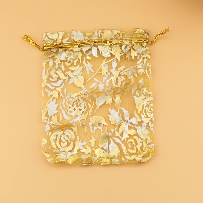 

Золотая Сумка из органзы 100 шт./лот 7x9 см, маленькая дизайнерская Свадебная сумка с розой для ювелирных изделий, подвески, сумки для упаковки ...
