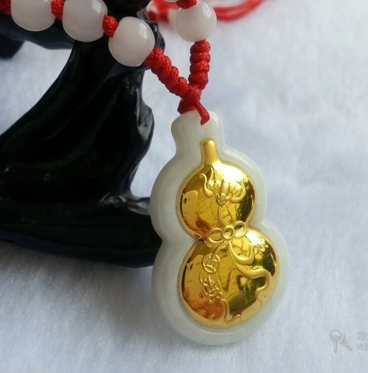 

Hot sale fashion Authentic Solid 24k Yellow Gold 100% Natural /Jadeite Bless Gourd Pendant