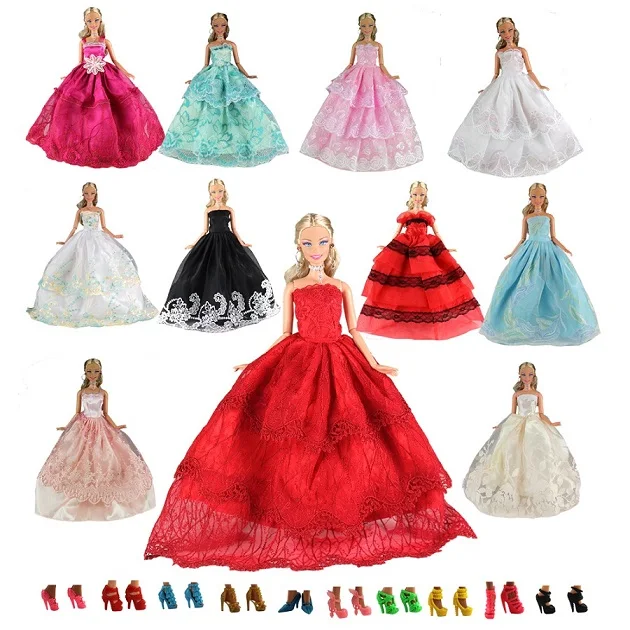 5 Dresses 10 Shoes Новые модные красивые 20 предметов/партия = 10 кукол платье случайный+ 10 кукол обувь вещи аксессуары для Барби оригинальные DIY подарок игрушки - Цвет: 5 Dresses 10 Shoes