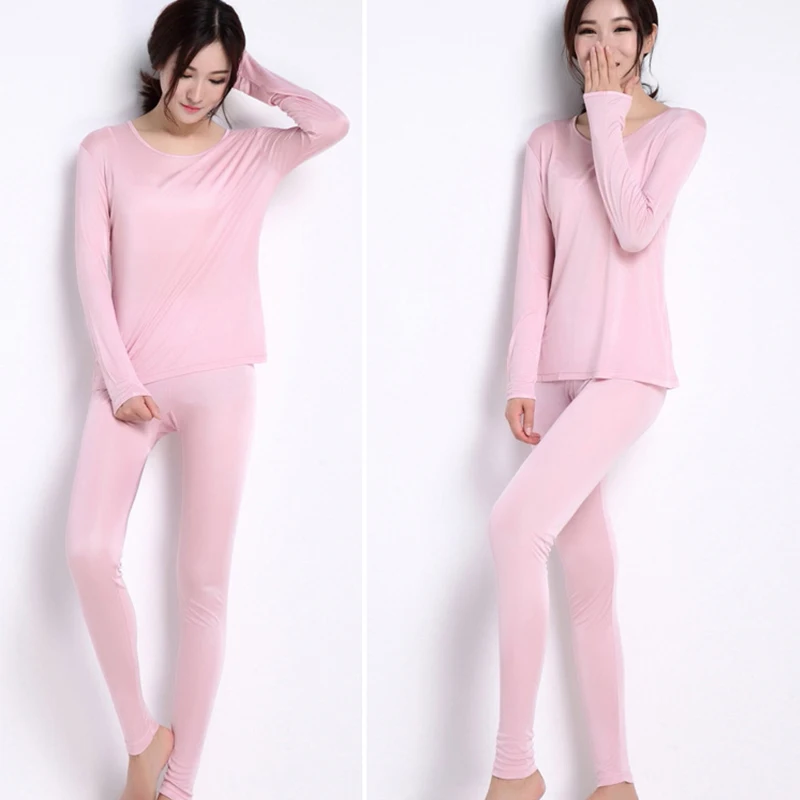 Осень 2017 г. новые шелковые ультра-тонкий теплое нижнее белье женские комплект