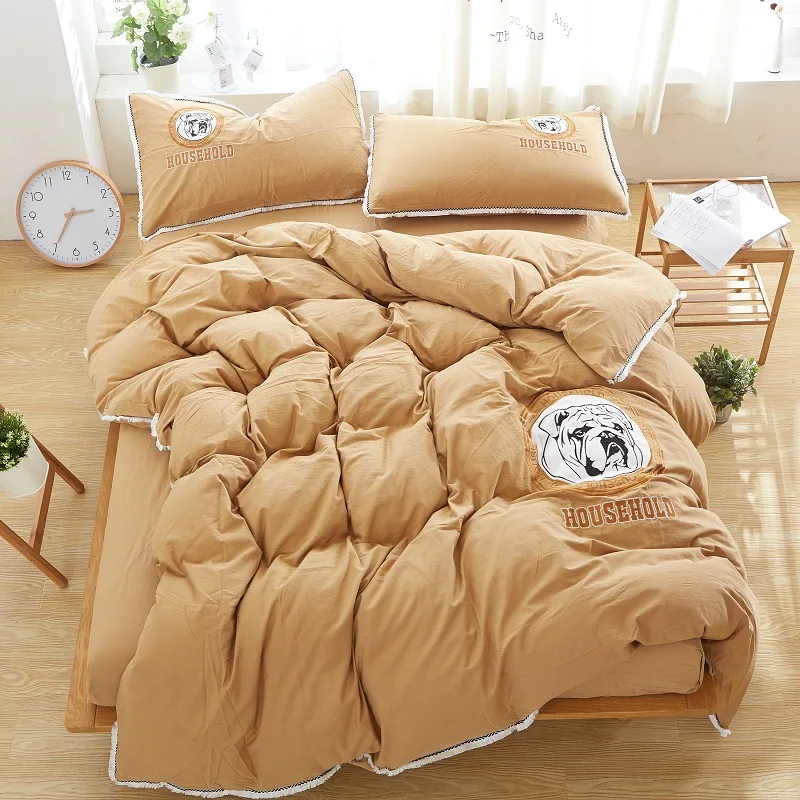 100% хлопок промывают Постельное бельё кисточкой Вышивка постельное белье Набор