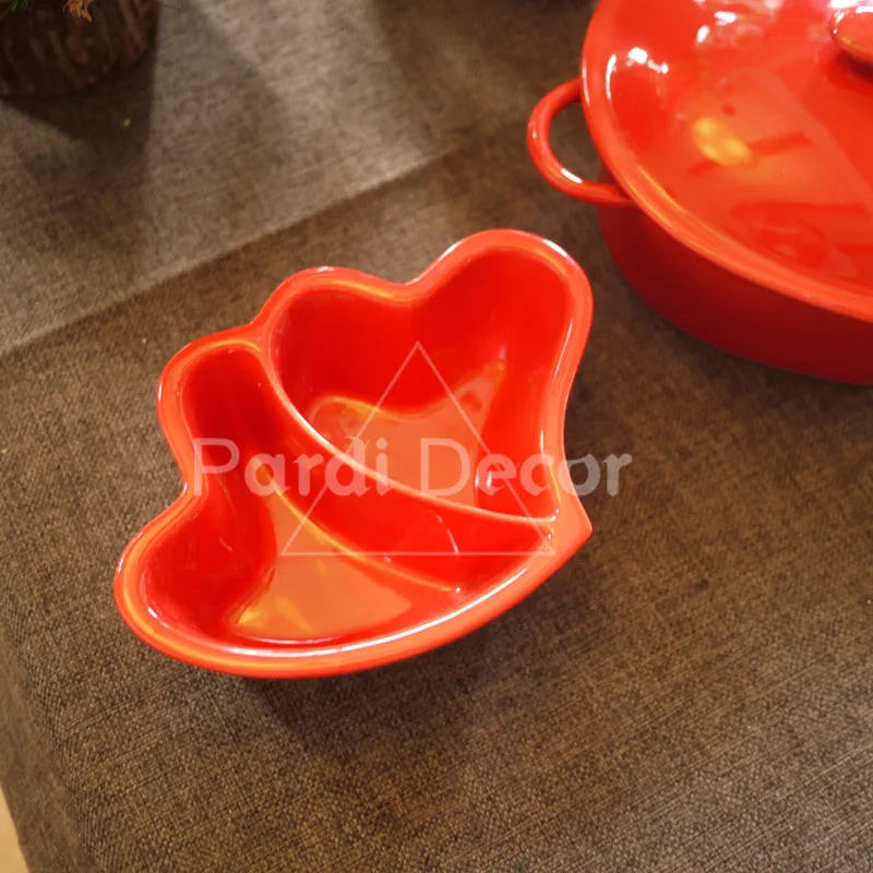День Святого Валентина Красное сердце форма Горшок Миска Для Выпечки с крышкой