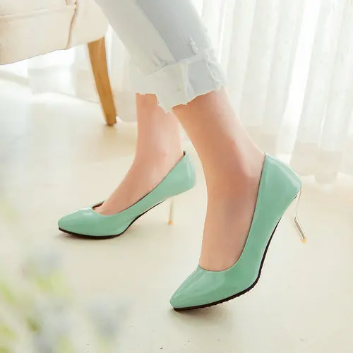 pink/apricot/white/green large size shoes sexy thin heels patent leather ladies pumps W1ST813 Med heel wedding | Обувь