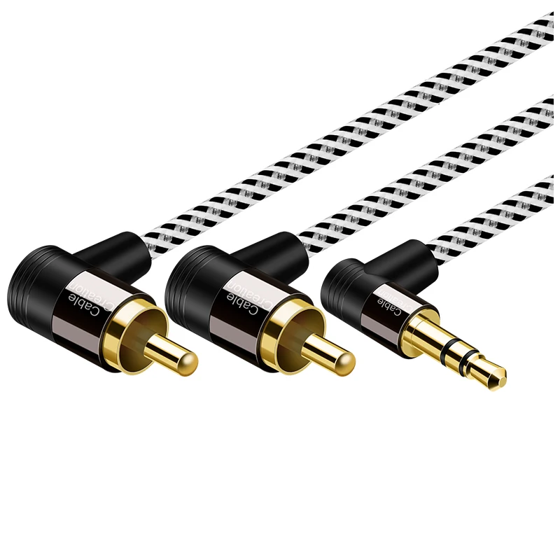 

90 Degree Angle RCA to 3.5mm Aux to 2RCA Male Y Splitter Stereo Audio Auxiliary Cable Gold-Plated for TV MP3 Speaker
