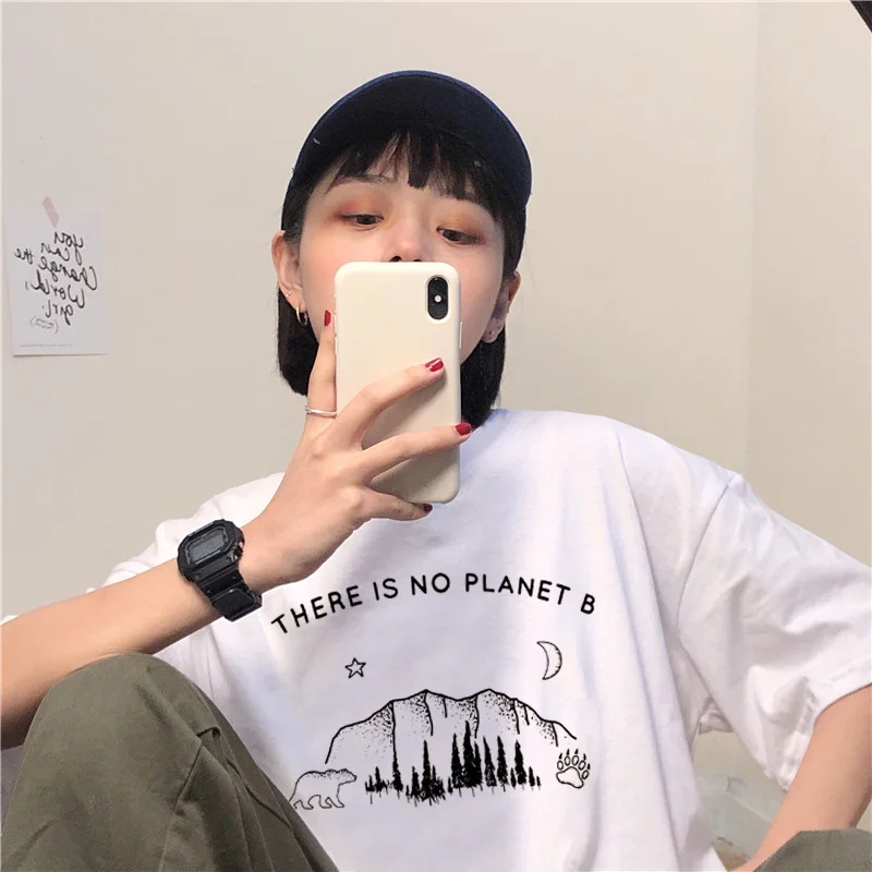 Женская футболка с круглым вырезом There is no planet b модная повседневная в стиле