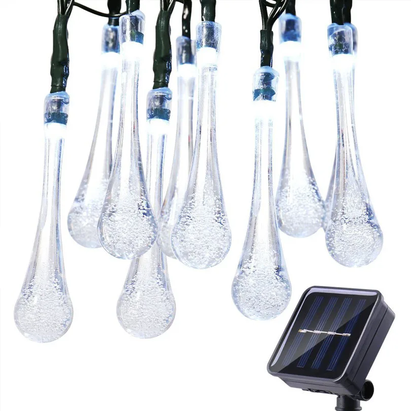 Высокое качество 4,8 M 20 светодиодный капли воды открытый Солнечный свет строка 8 режимов Водонепроницаемый свет для Рождественский венок двор* 100 шт