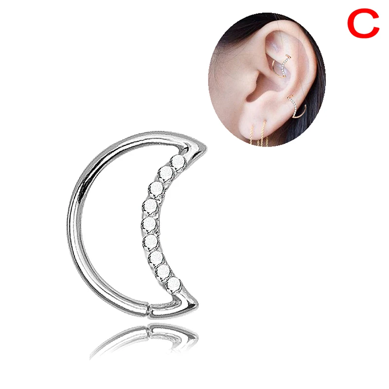 1PCS Moon Nose Ring Silver Rose Gold Hoop Septum Medical Titanium Body Clip For Women Piercing Jewelry Gift | Украшения и
