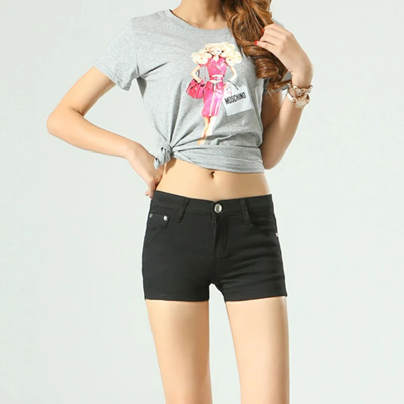 Женские джинсовые шорты эластичные карамельных цветов с высокой талией черного