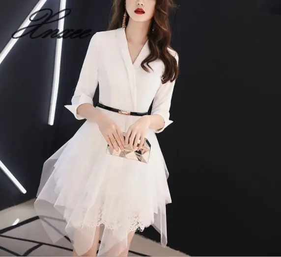 Банкетное белое платье для женщин новинка 2020 благородное приталенное в стиле