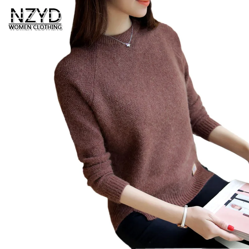 2019 Women Sweaters Pullovers Autumn Winter Pull Femme Solid Pullover Basic Tees Female Casual Knitted Sweater Outerwear NZYD227 | Женская