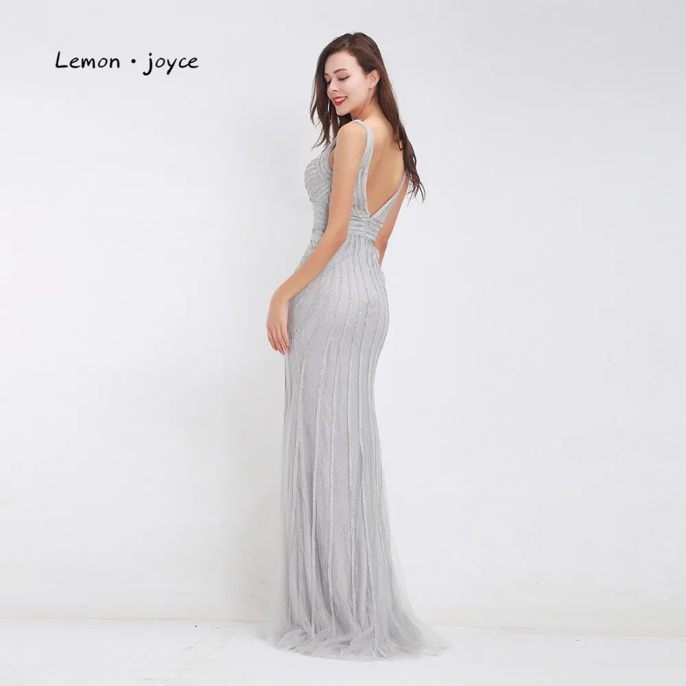 Lemon joyce Formal Gray Evening Dresses Long 2020 Sexy Deep V-Neck Backless Elegant Party Prom Gowns Plus Size | Свадьбы и торжества