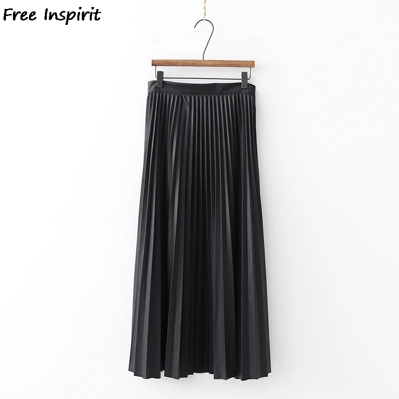 Free Inspirit 2018 New Fashion Autumn And Winter Women Vintage Pleated Skirt High Waist Leather Effect Lady Temperament | Женская одежда