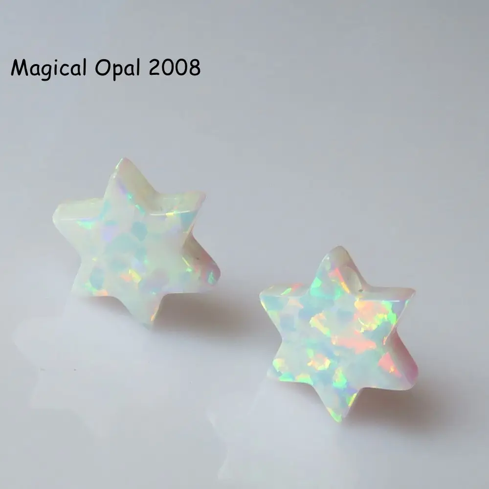 

20pcs/lot OP17 snow white 10mm Synthetic Drilled blue David Star Opal Fire Stone Price David Star Opal for Necklace