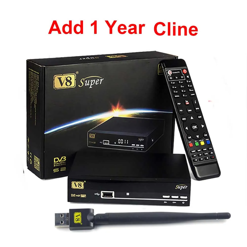 Add 1 year clines V8 супер рецептор DVB-S2 спутниковый ресивер Full 1080P HD FTA спутниковый декодер+ USB wifi Поддержка Biss ключ newcam 3g IPTV Youporn - Цвет: Add 1 year clines