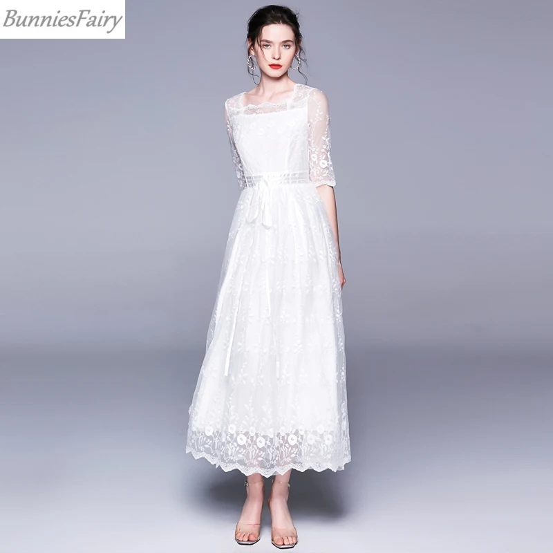 BunniesFairy 2019 летнее Новое Женское милое белое платье принцессы с цветочной вышивкой