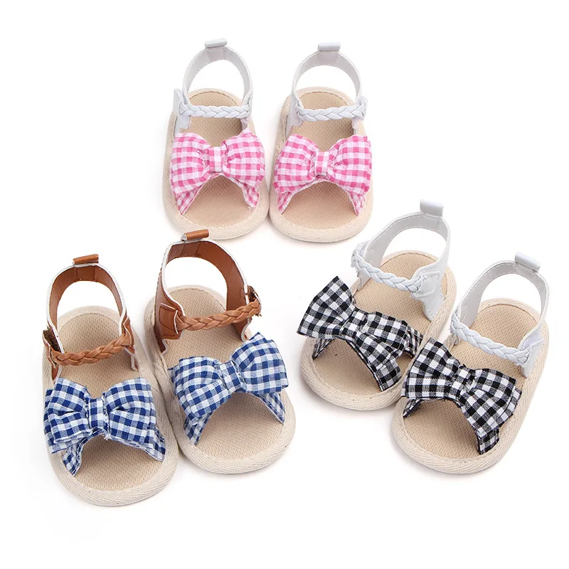 

E&Bainel Lovely Toddler Baby Girls Shoes First Walkers Summer Soft Shoes Butterfly knot Anti-slip Plaid Newborn Baby Shoes M-YUE